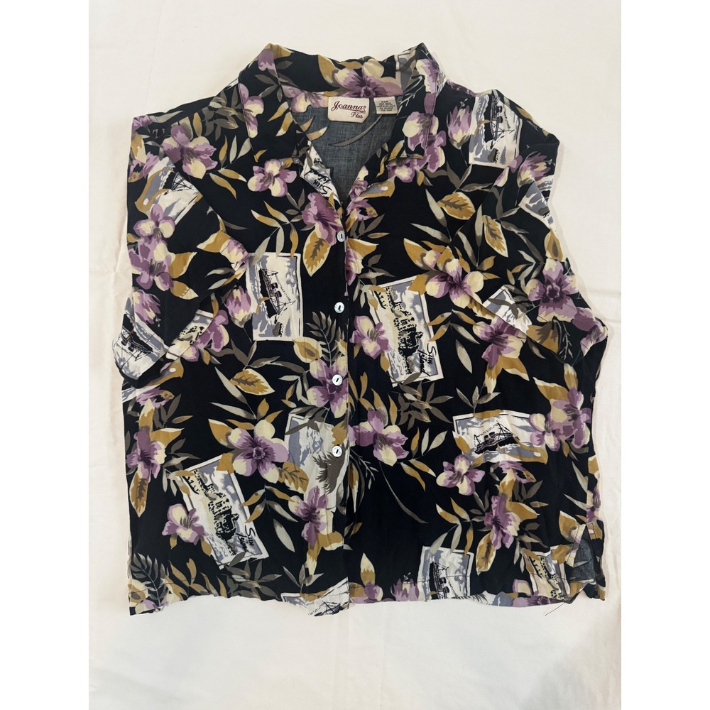 Vintage 90s Y2K Joanna Plus Tropical Hawaiian Coastal Boxy Button Up Shirt 22W